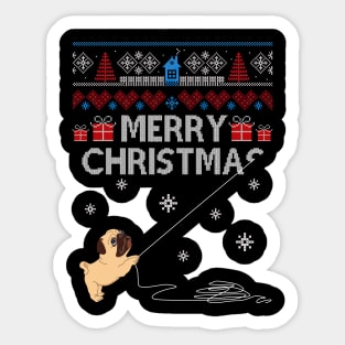 Merry Christmas Funny Naughty Pug Sticker